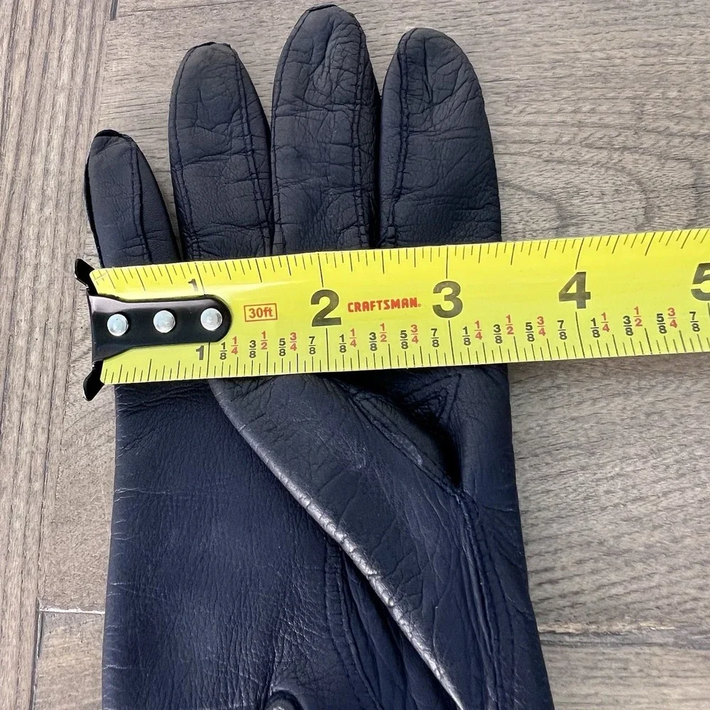 Vintage Black Leather Gloves Size 6.5 Knit Lined Hand Stitched Made in Italy
